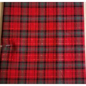 Cotton Fabric Red Green Plaid with Metallic Thread 25"x45" Quilting Sewing